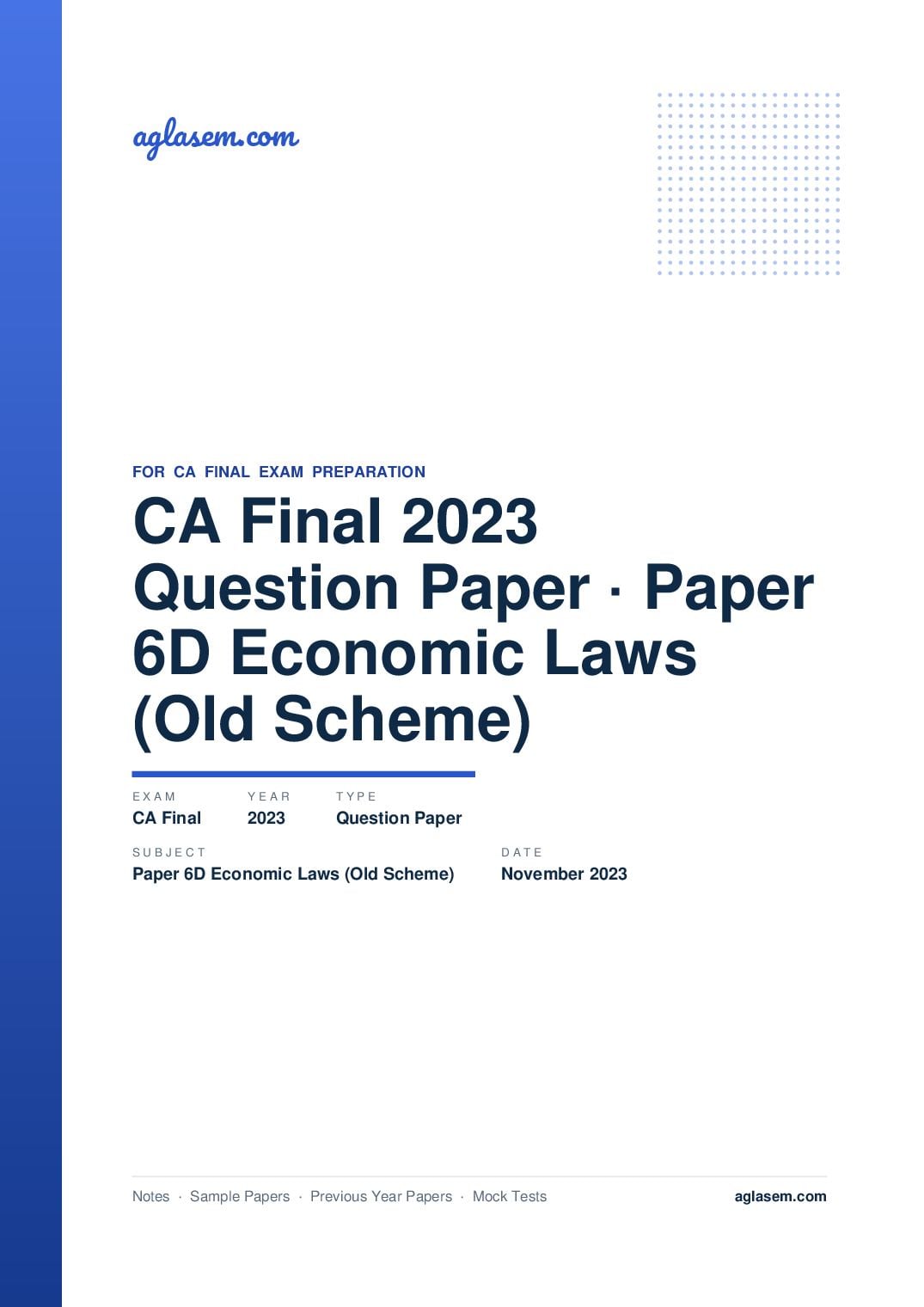 CA Final November 2023 Question Paper Paper 6D Economic Laws (Old Scheme) - Page 1 of 33
