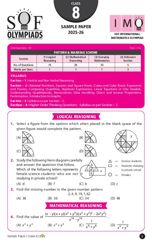 SOF IMO Sample Paper 2026 Class 8 - Page 1