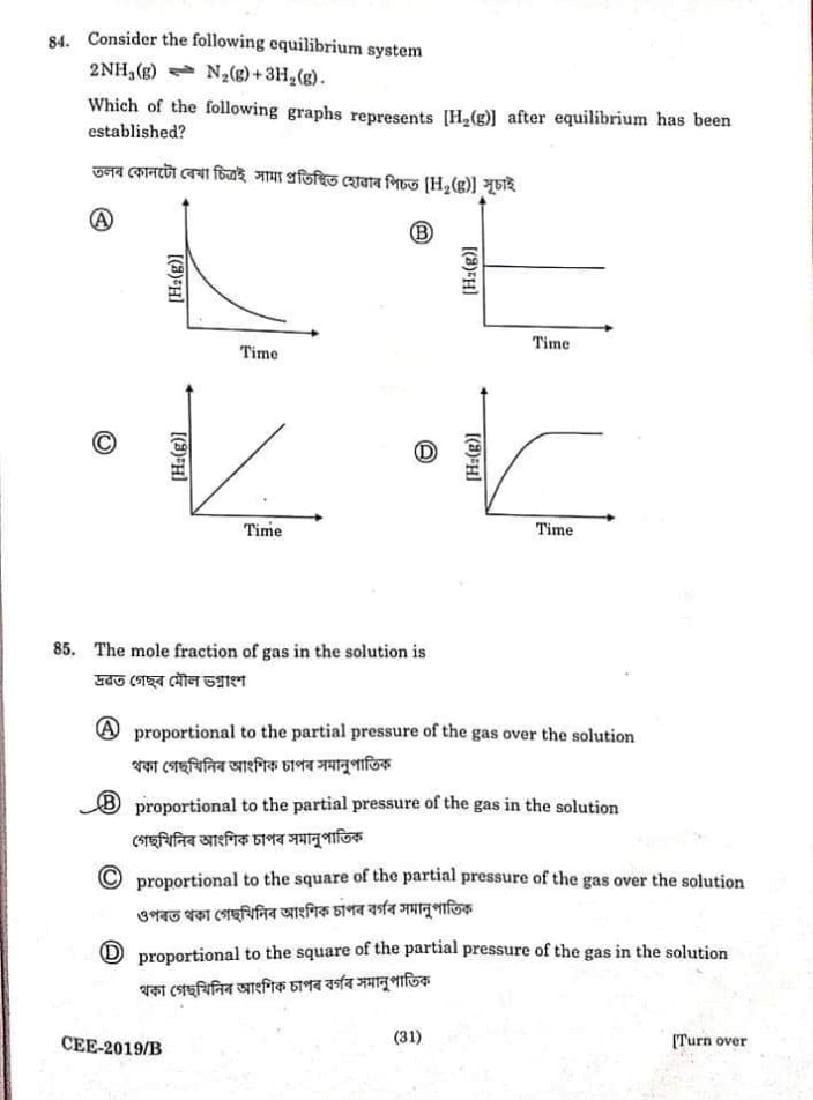 Assam CEE 2019 Question Paper PDF (Physics, Chemistry, Maths)