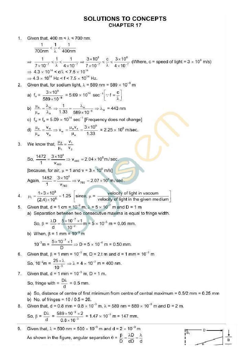 HC Verma Solutions Chapter 17 Light Waves - Page 1
