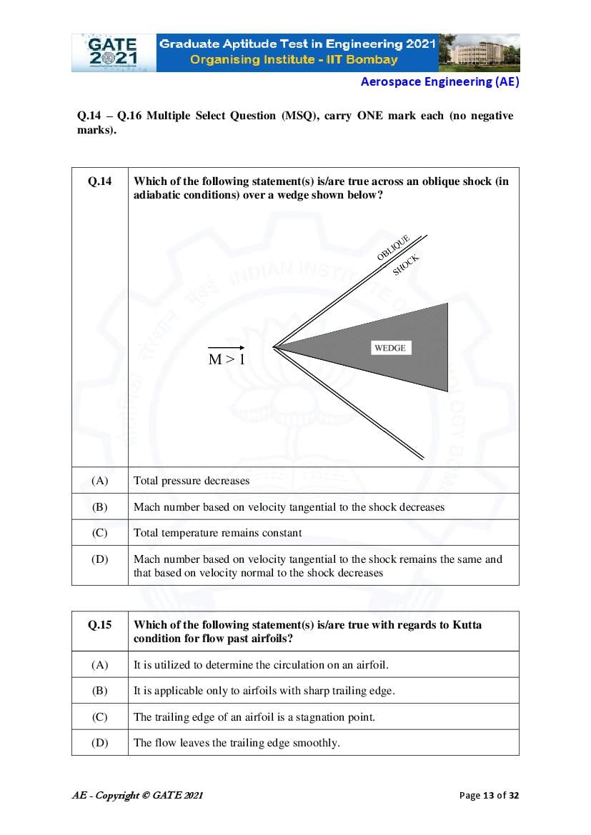 GATE 2021 Question Papers PDF with Answer Keys (48 Papers)