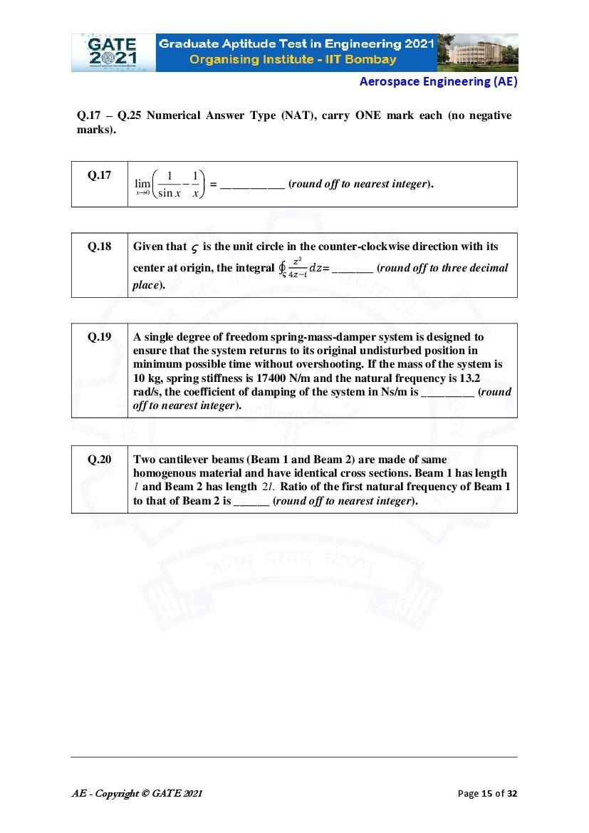 GATE 2021 Question Papers PDF with Answer Keys (48 Papers)