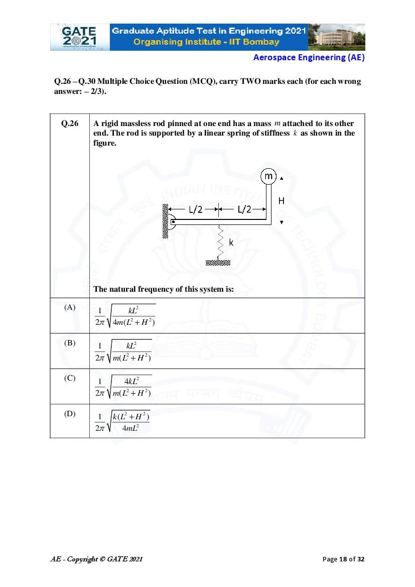 GATE 2021 Question Papers PDF with Answer Keys (48 Papers)