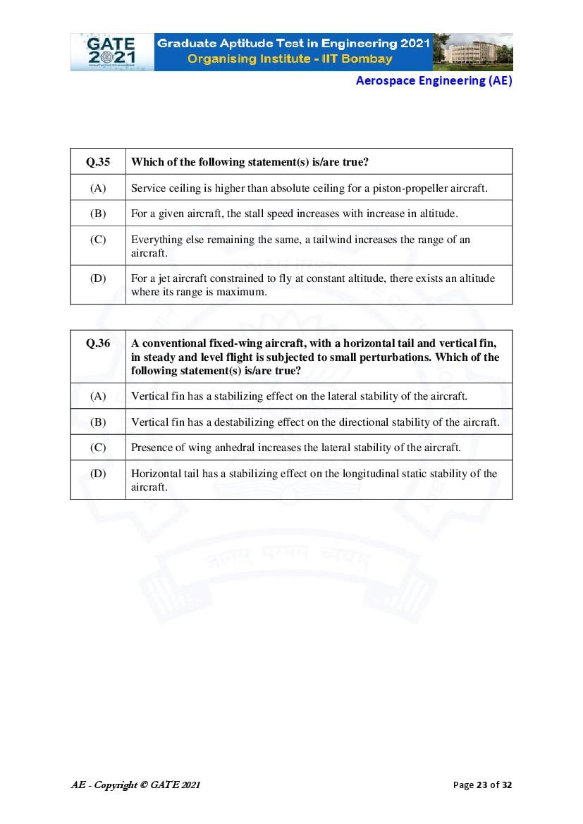 GATE 2021 Question Papers PDF with Answer Keys (48 Papers)