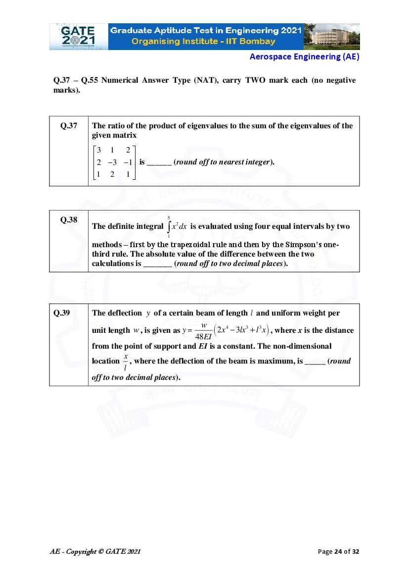 GATE 2021 Question Papers PDF with Answer Keys (48 Papers)