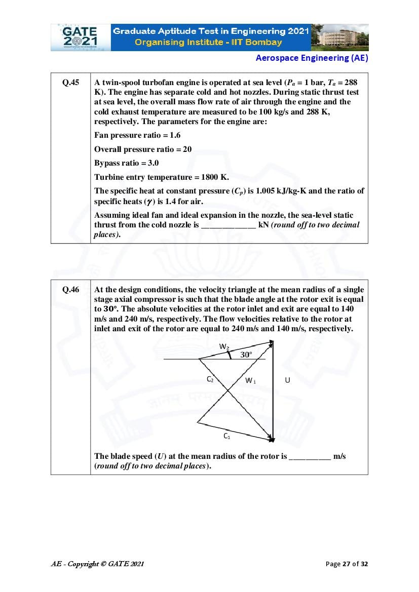 GATE 2021 Question Papers PDF with Answer Keys (48 Papers)
