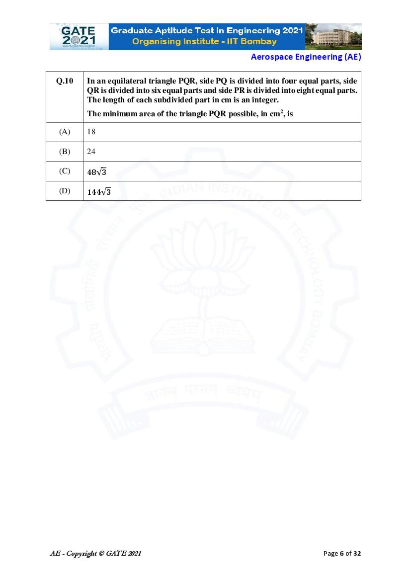 GATE 2021 Question Papers PDF with Answer Keys (48 Papers)