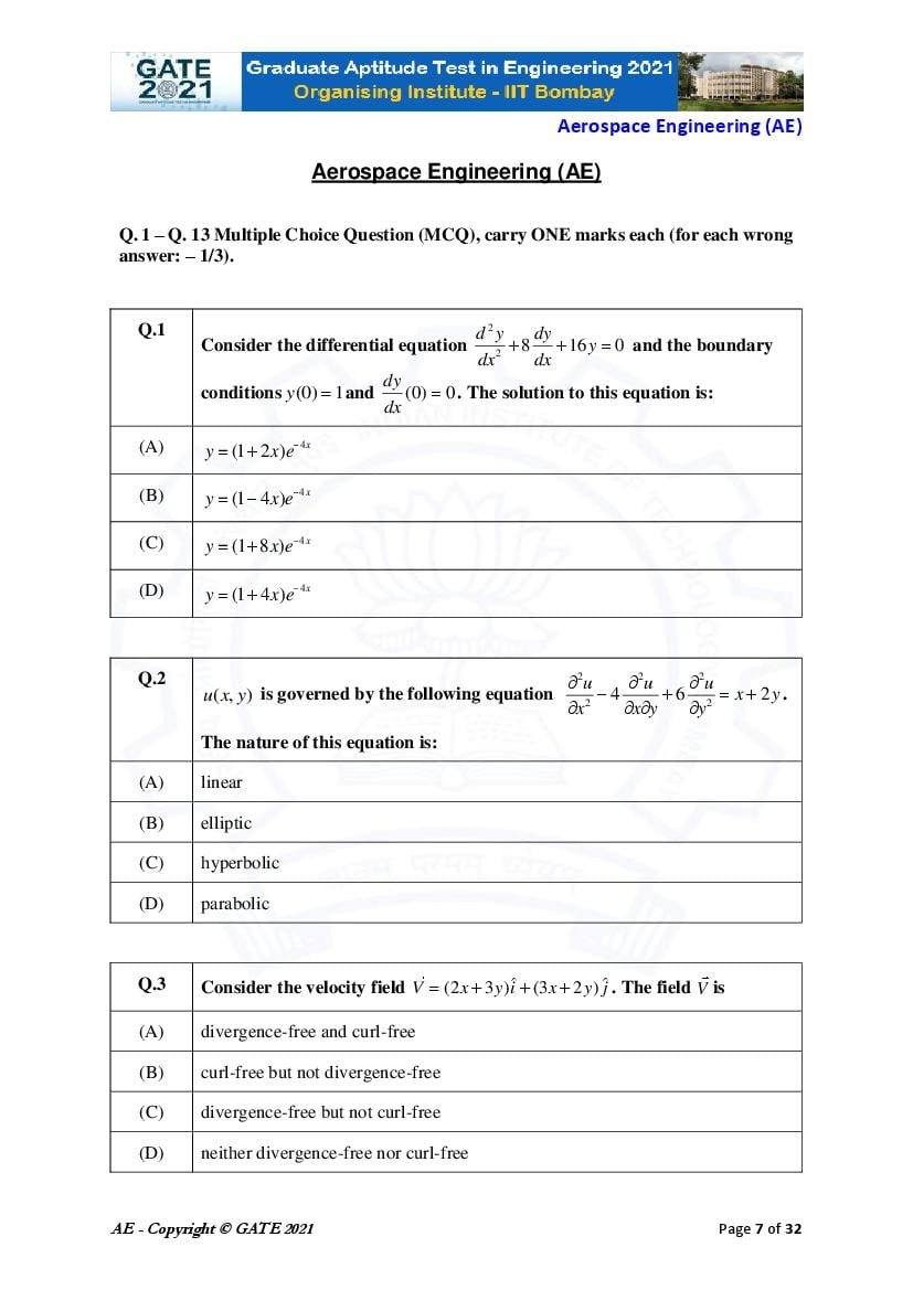 GATE 2021 Question Papers PDF with Answer Keys (48 Papers)