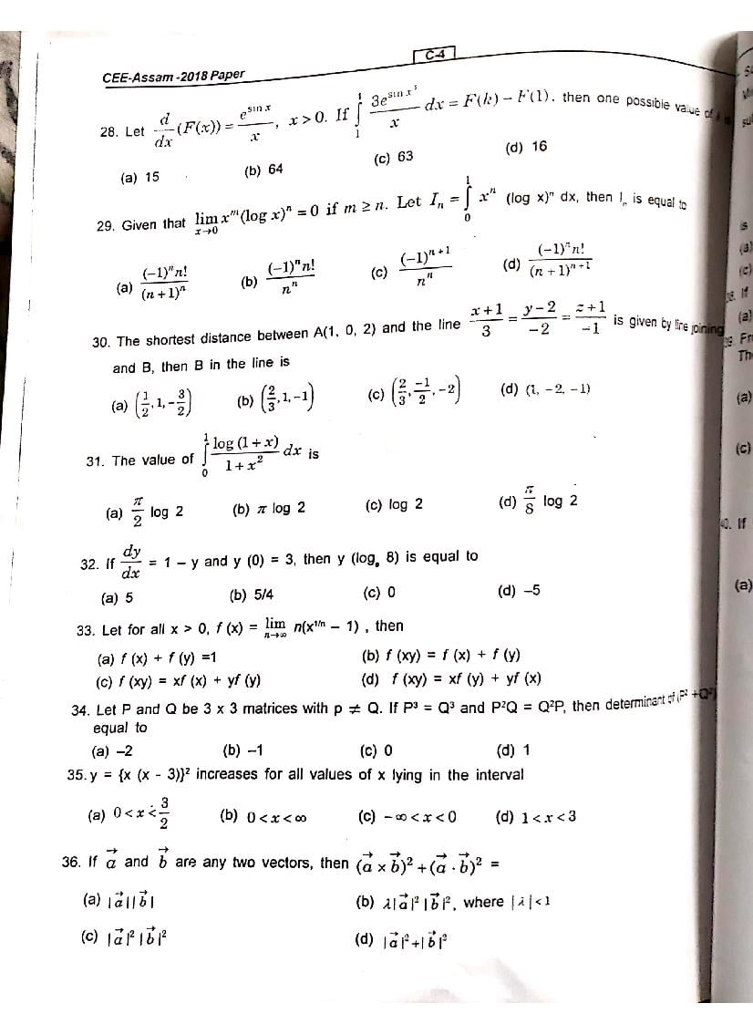 Assam CEE 2018 Question Paper PDF (Physics, Chemistry, Maths)