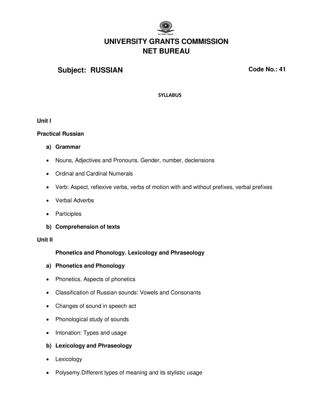 UGC NET Syllabus for Russian 2020 - Page 1