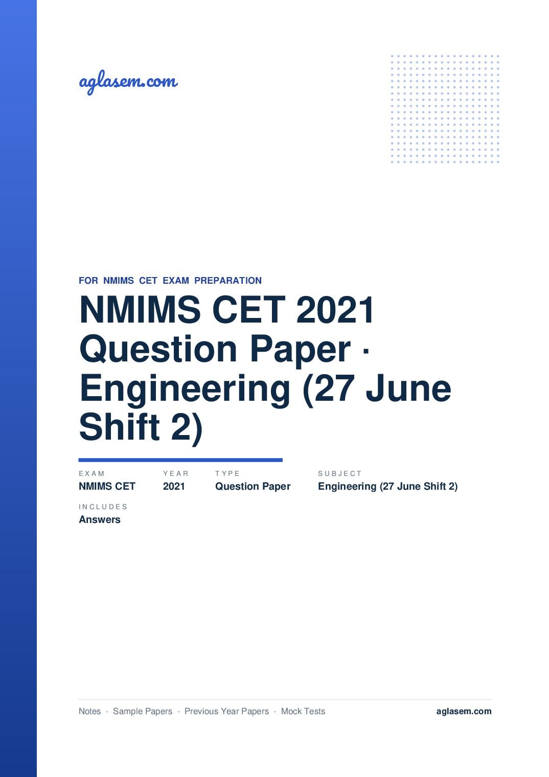 NMIMS CET 2021 Question Paper with Answers Engineering (27 June Shift 2) - Page 1 of 66