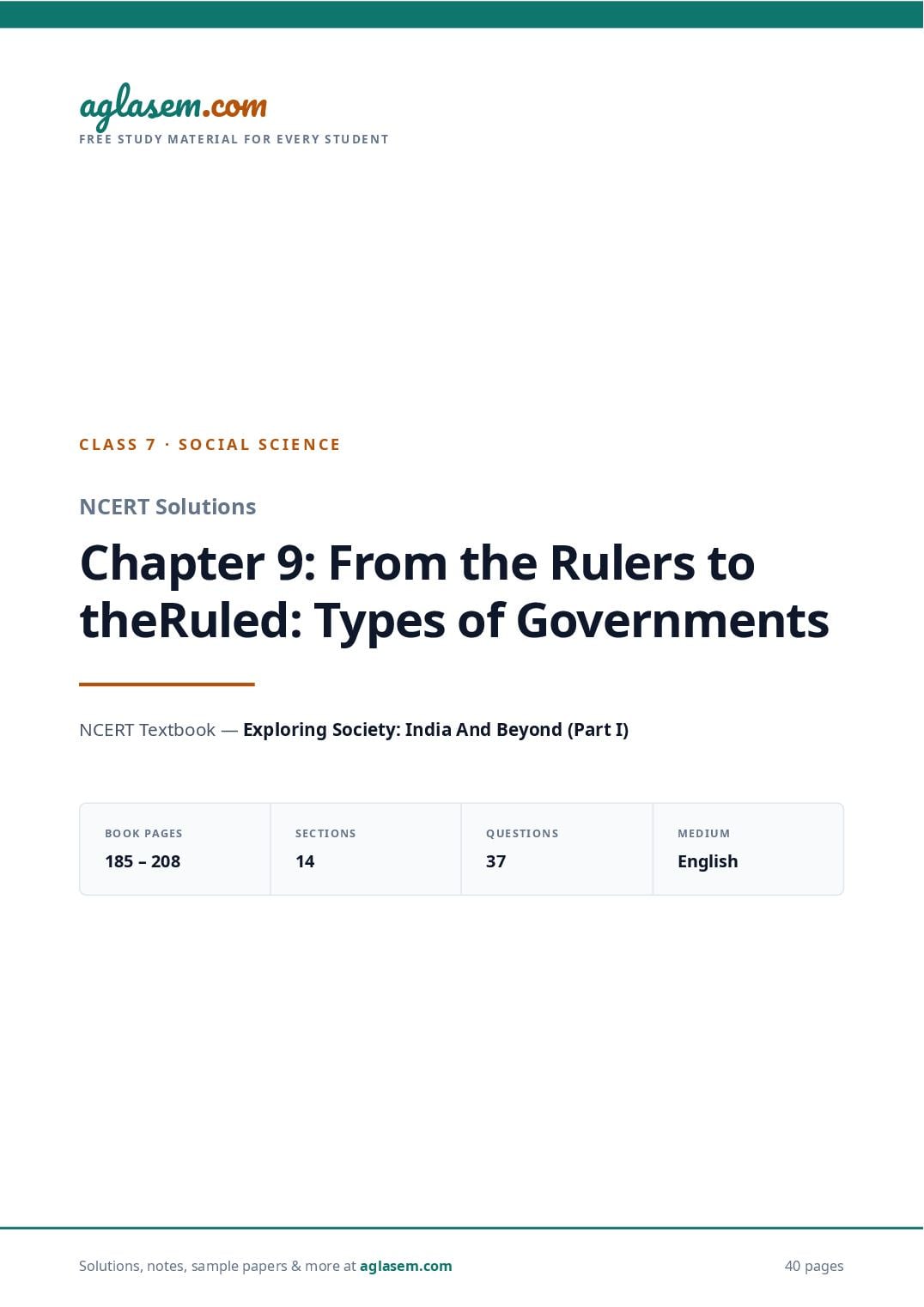 NCERT Solutions Class 7 Social Science Chapter 9 From the Rulers to the Ruled Types of Governments - Page 1 of 41