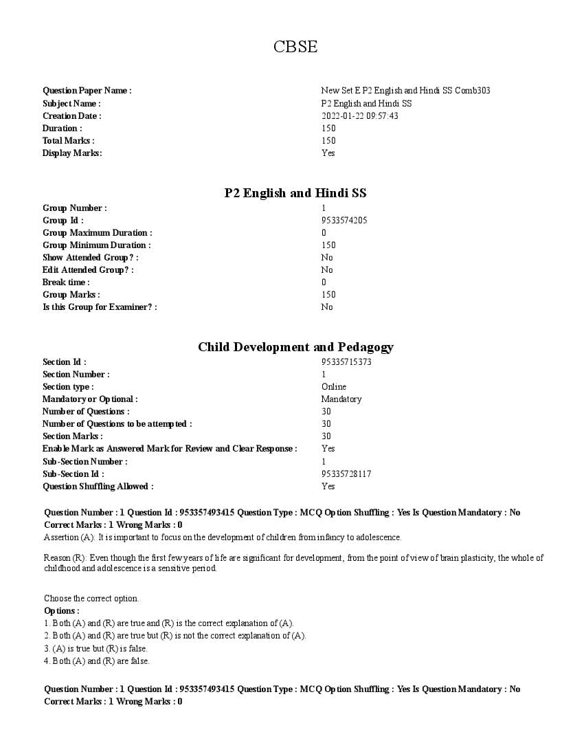 CTET 2021 (Dec) Question Paper 21 Jan 22 Paper 2 SS - Page 1