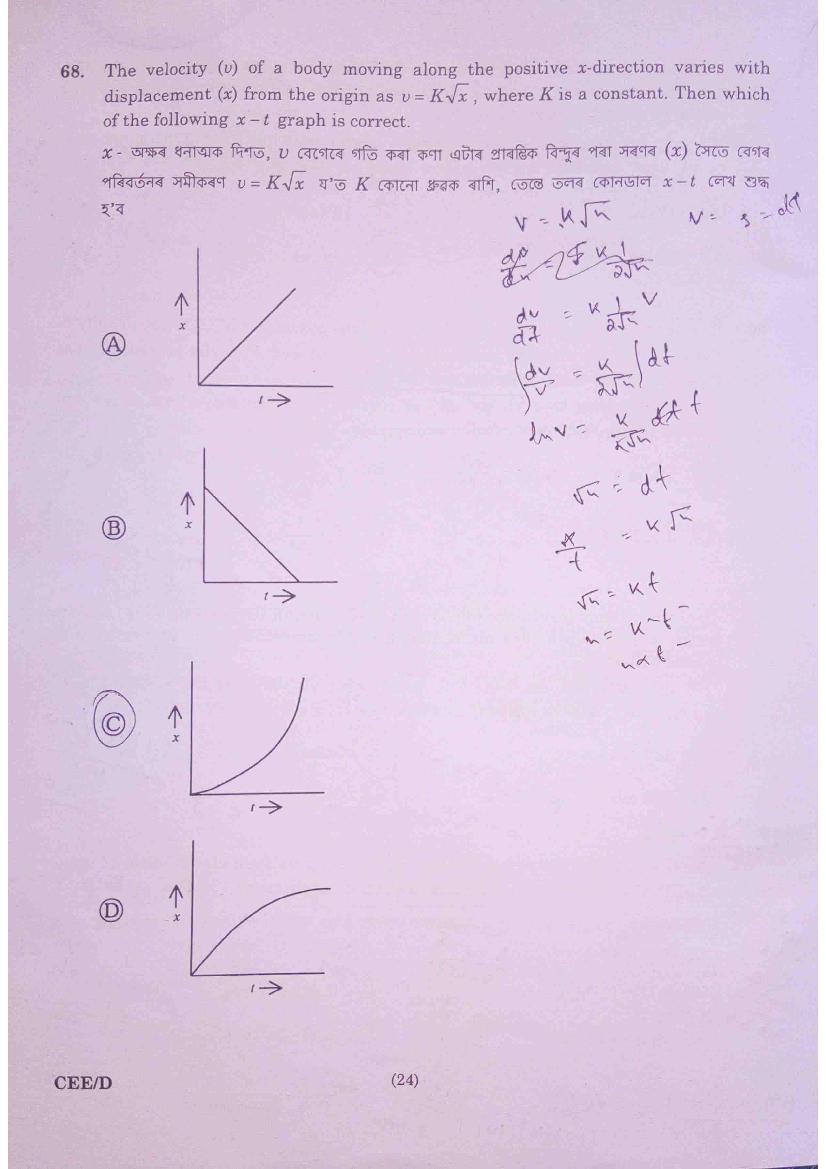Assam CEE 2020 Question Paper PDF (Physics, Chemistry, Maths)