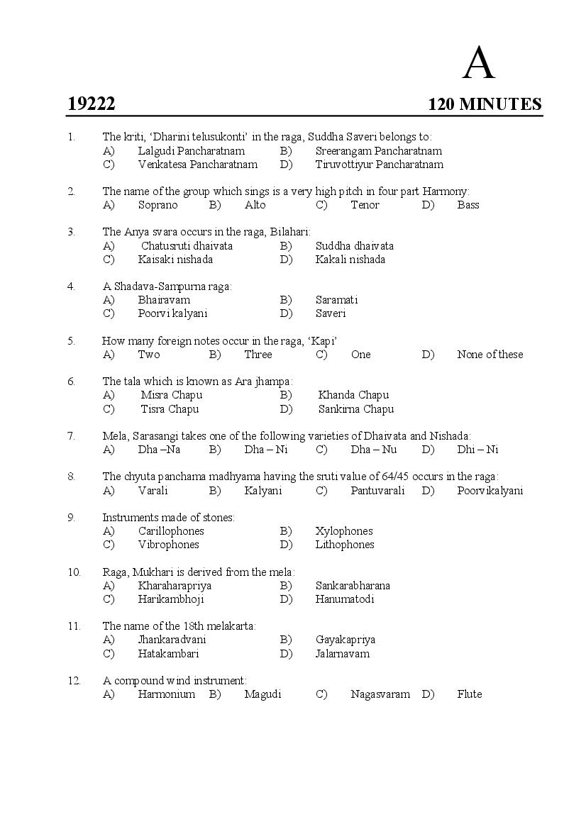 Kerala SET 2019 Feb Question Paper Music - Page 1 of 10