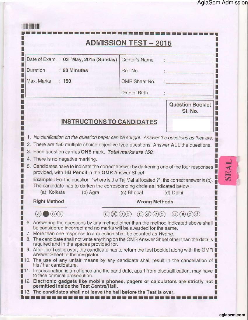 AILET 2015 Question Paper BA LLB - Page 1