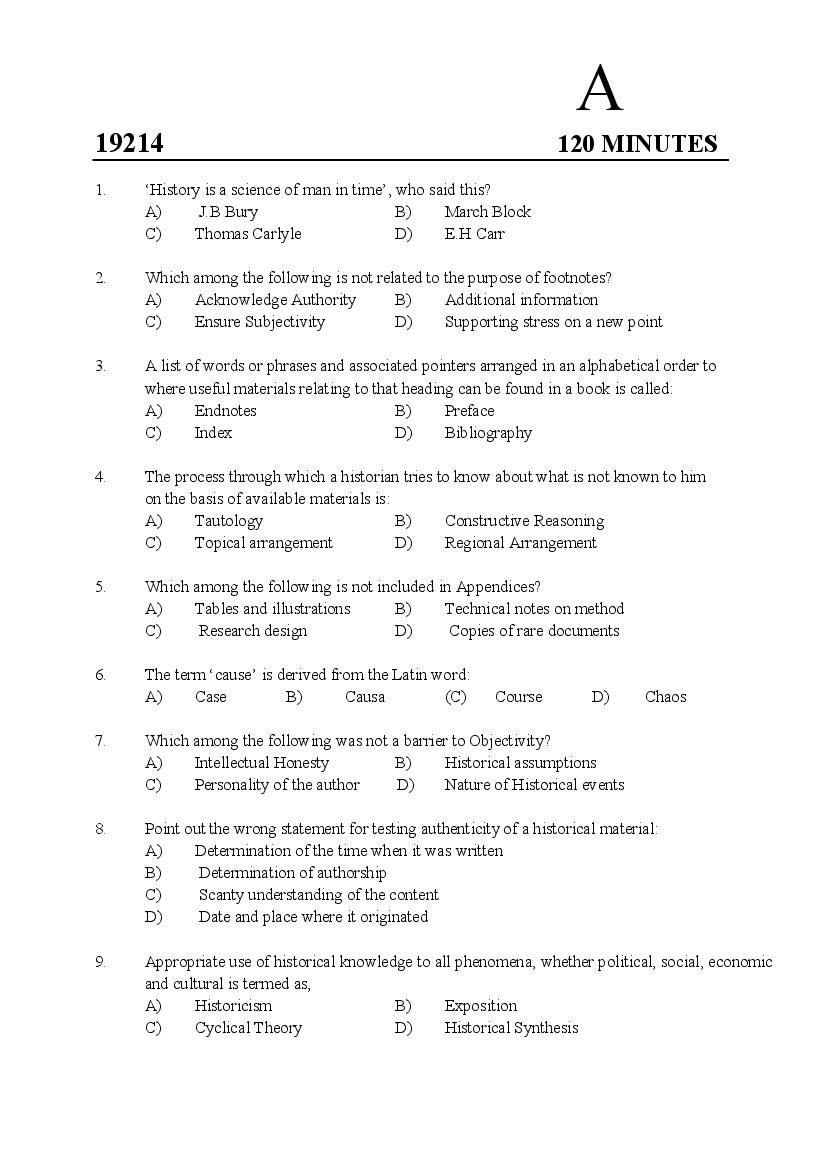 Kerala SET 2019 Feb Question Paper History - Page 1 of 12