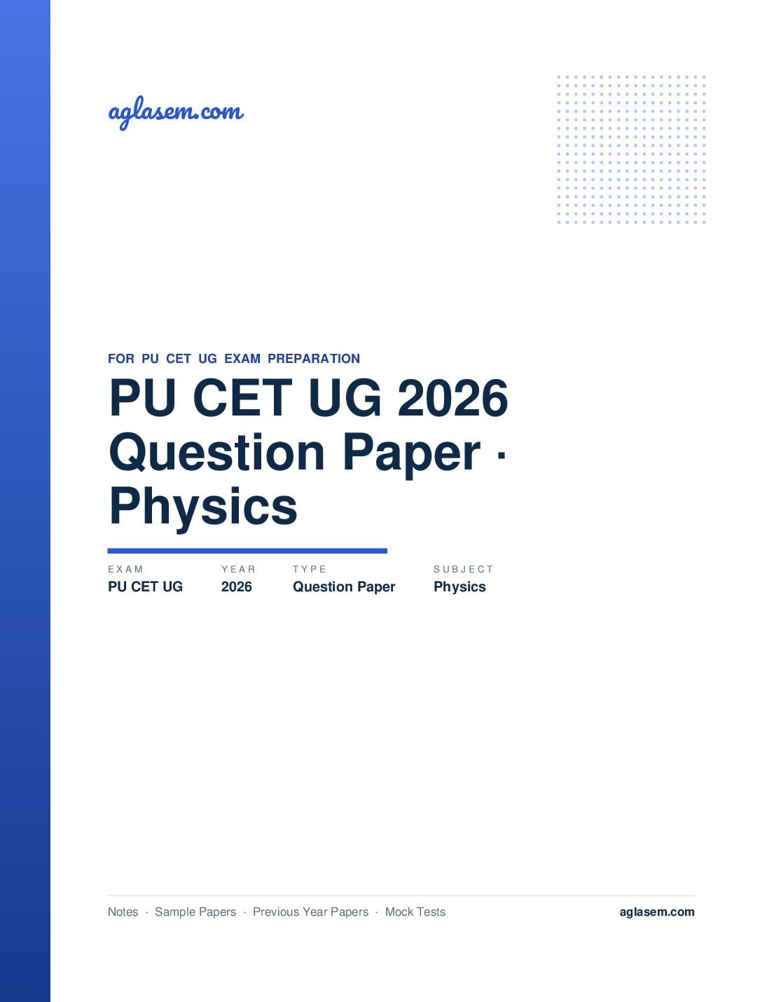 PU CET UG 2026 Question Paper Physics - Page 1 of 11