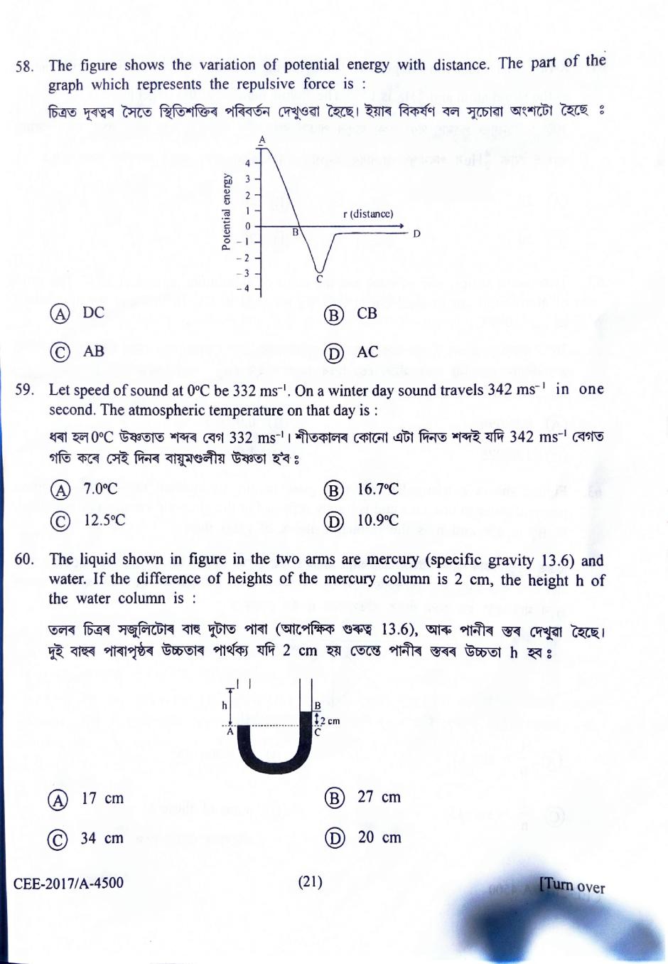 Assam CEE 2017 Question Paper PDF (Physics, Chemistry, Maths)