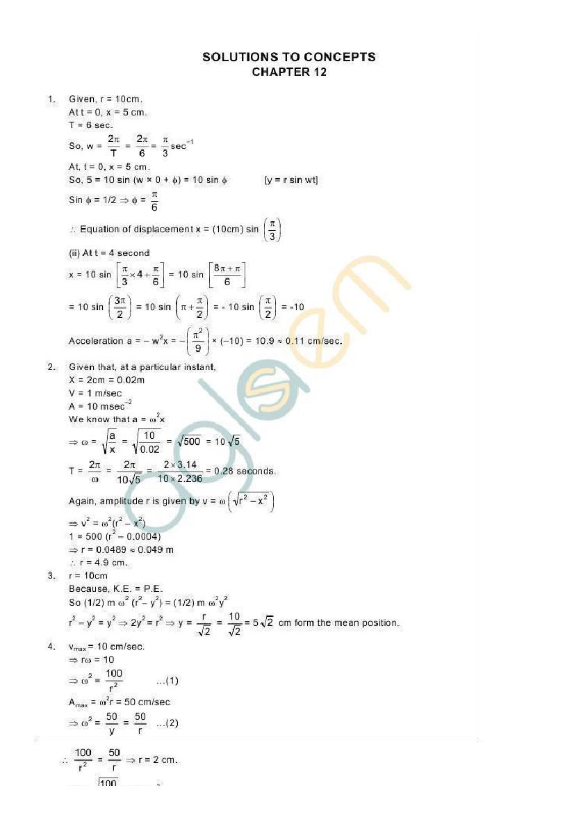 HC Verma Solutions Chapter 12 Simple Harmonic Motion - Page 1