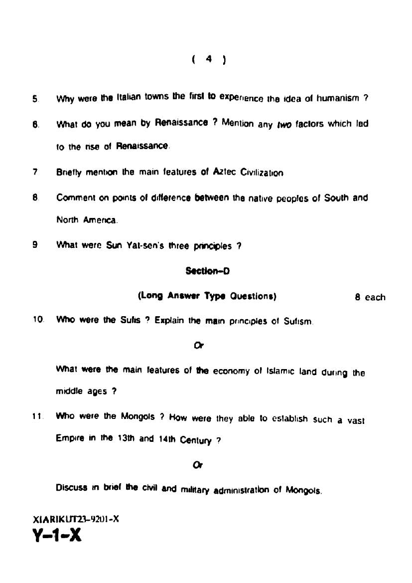 JKBOSE Class 11th History Question Paper (PDF)