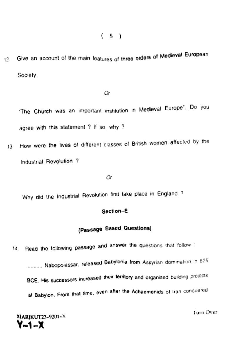 JKBOSE Class 11th History Question Paper (PDF)