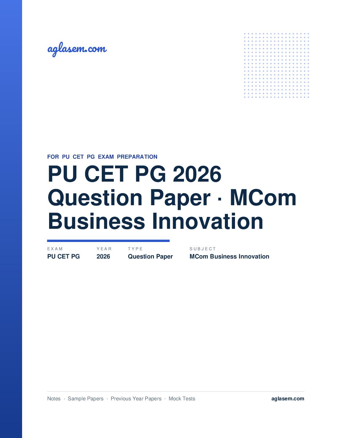 PU CET PG 2026 Question Paper MCom Business Innovation - Page 1 of 9
