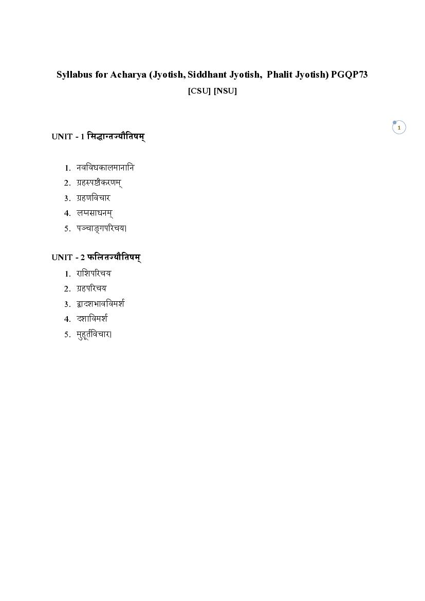 CUET PG 2022 Syllabus PGQP73 Acharya (Jyotish) - Page 1 of 1