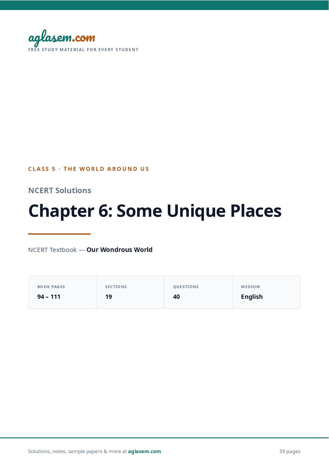 NCERT Solutions Class 5 The World Around Us Chapter 6 Some Unique Places - Page 1 of 60