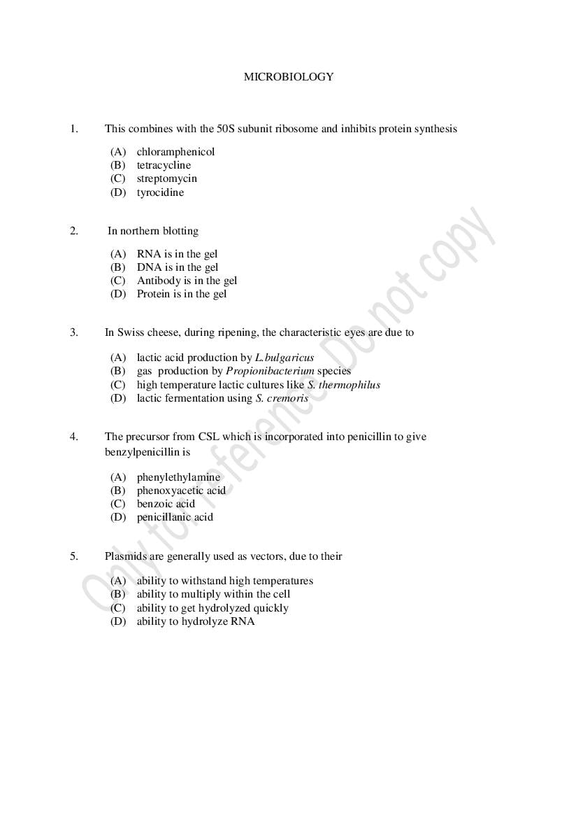 CUSAT CAT 2021 Question Paper Microbiology - Page 1