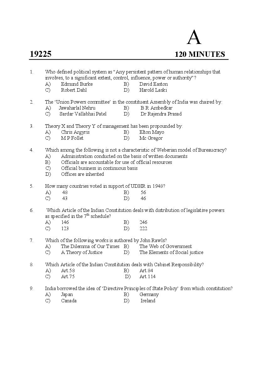 Kerala SET 2019 Feb Question Paper Political Science - Page 1 of 13