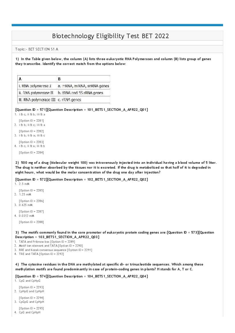 BET 2022 Question Paper - Page 1
