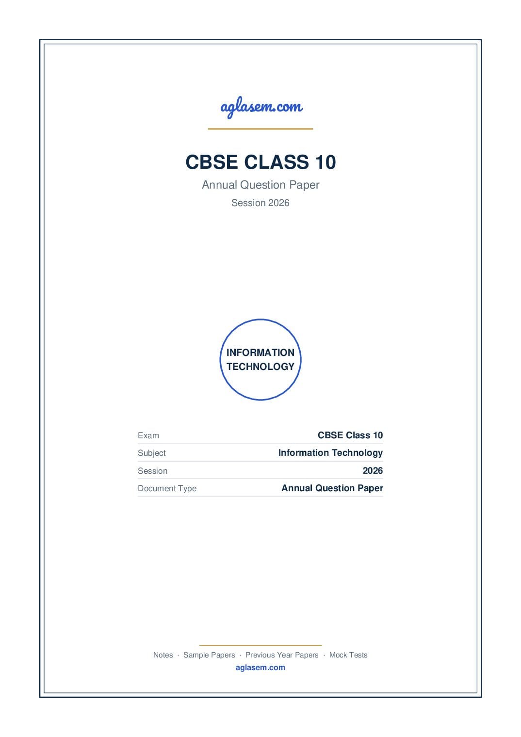 Class 10 Question Paper 2026 Information Technology - Page 1 of 24