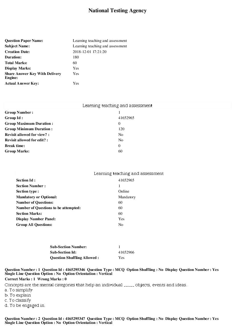 SWAYAM 2018 Question Paper Learning teaching and assessment - Page 1 of 11