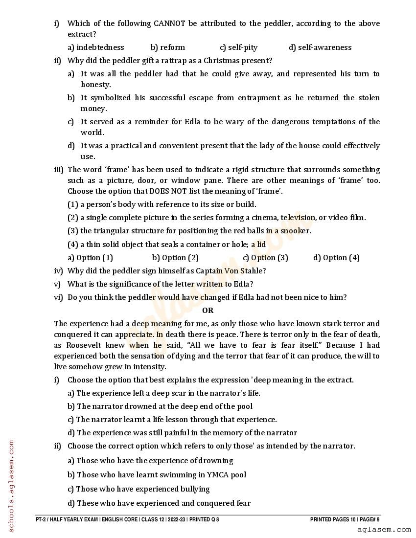 Class 12 English Half Yearly Question Paper 2023 (PDF) - 12th Half ...