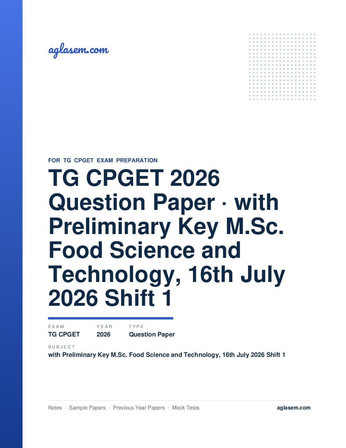 TG CPGET 2026 Question Paper with Preliminary Key M.Sc. Food Science and Technology, 16th July 2026 Shift 1 - Page 1 of 25