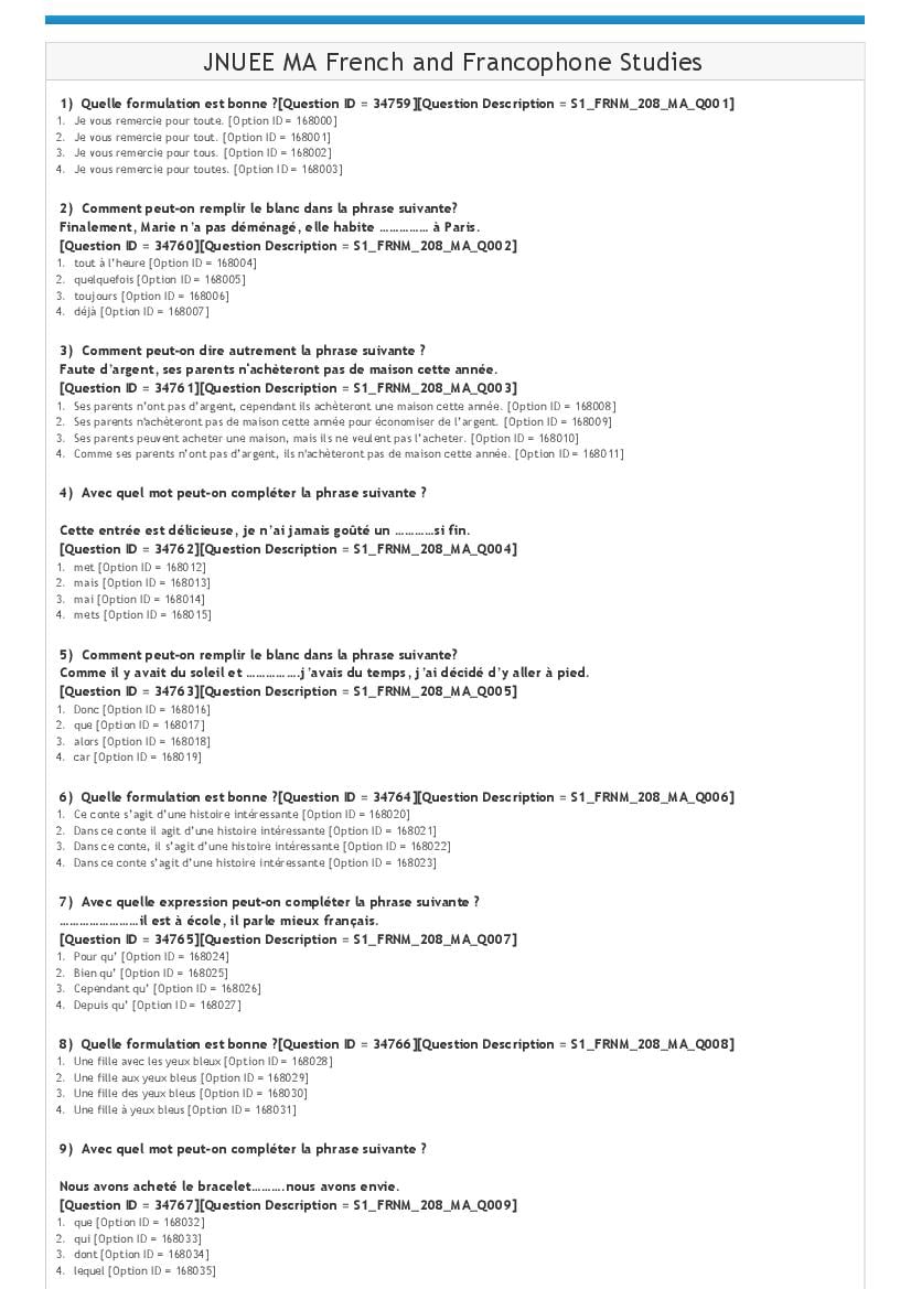 JNUEE 2021 Question Paper MA French and Francophone Studies - Page 1