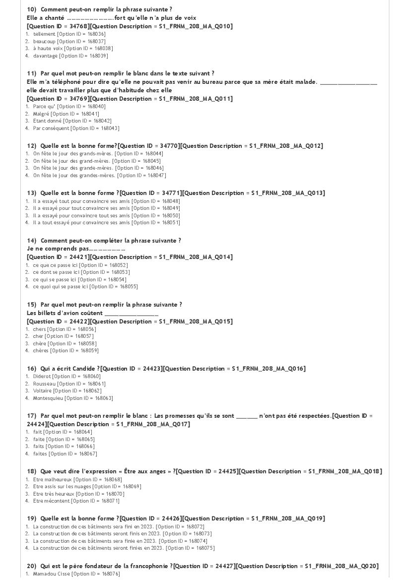 JNUEE 2021 Question Paper MA French and Francophone Studies