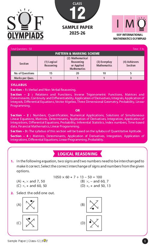 SOF IMO Sample Paper 2026 Class 12 - Page 1