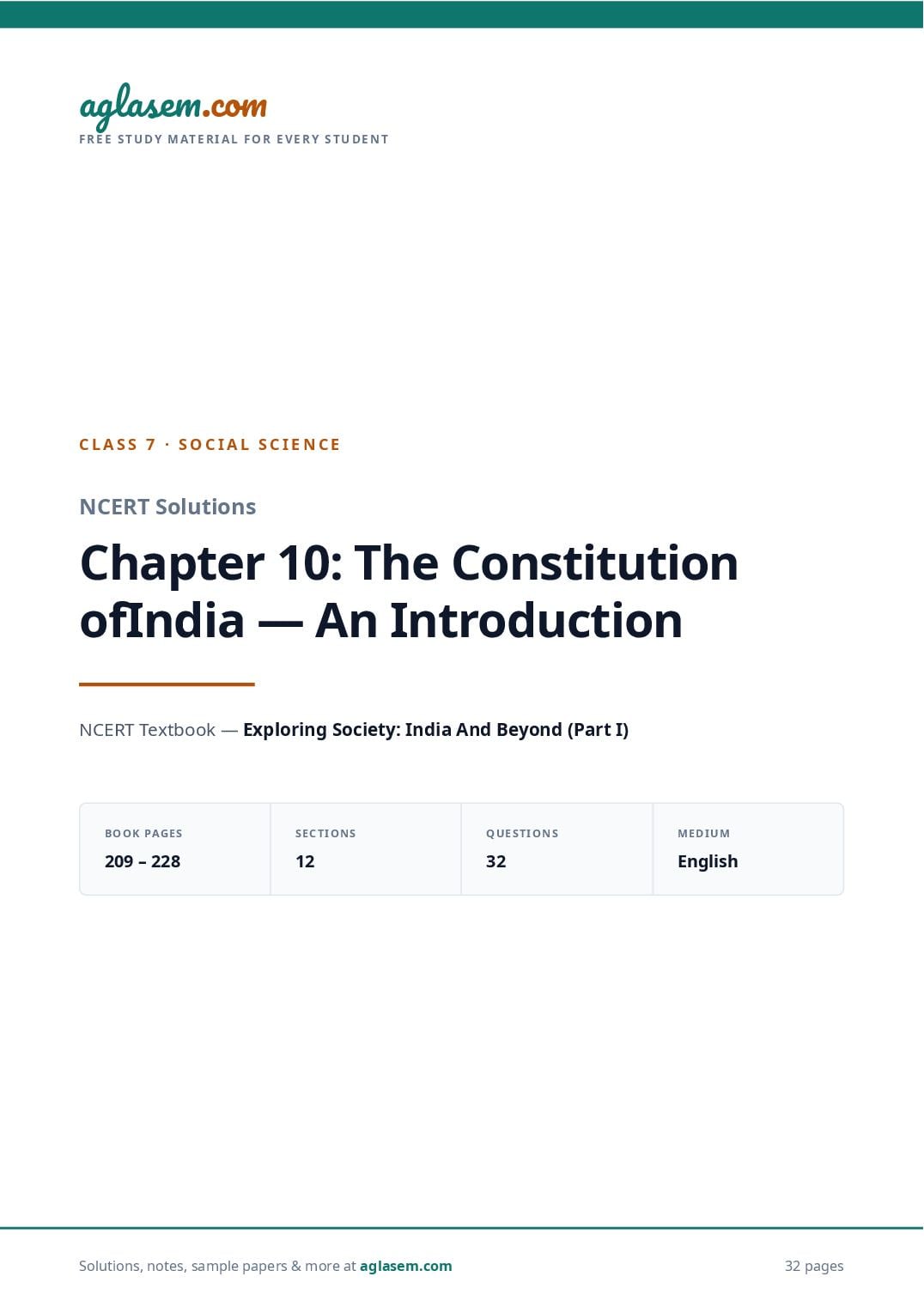 NCERT Solutions Class 7 Social Science Chapter 10 the Constitution of India an Introduction - Page 1 of 33