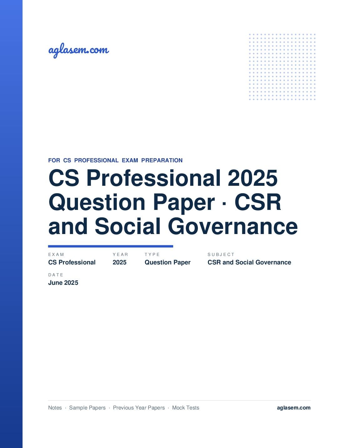 CS Professional June 2025 Question Paper CSR and Social Governance - Page 1 of 17