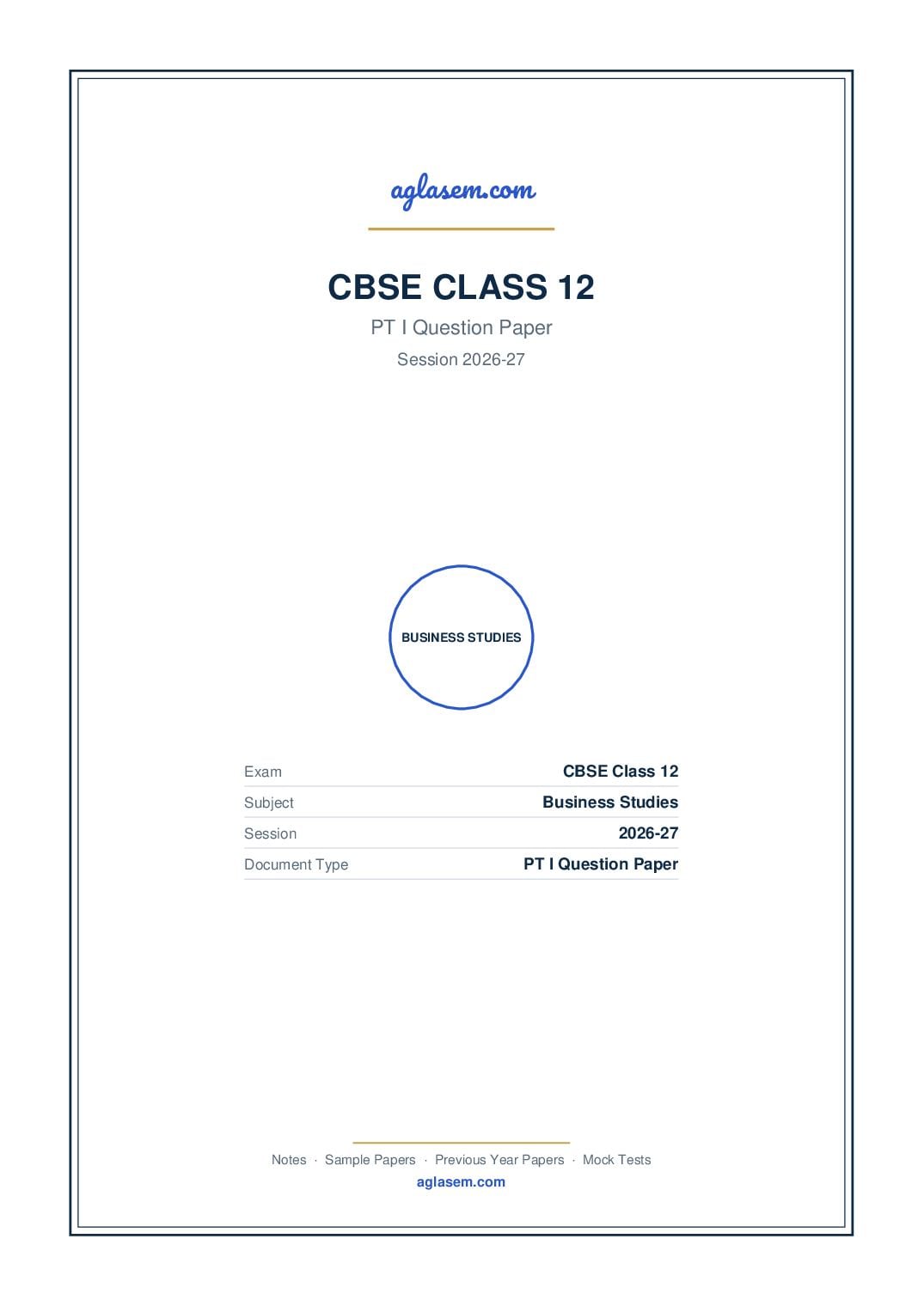 Class 12 PT I Question Paper 2026-27 Business Studies - Page 1 of 4