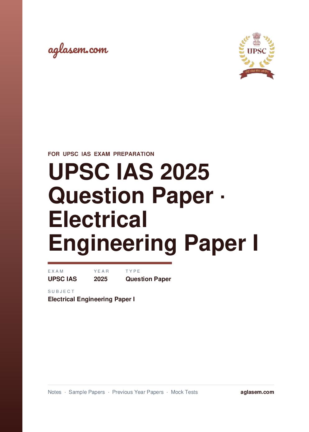 UPSC IAS 2025 Question Paper for Electrical Engineering Paper I - Page 1 of 25