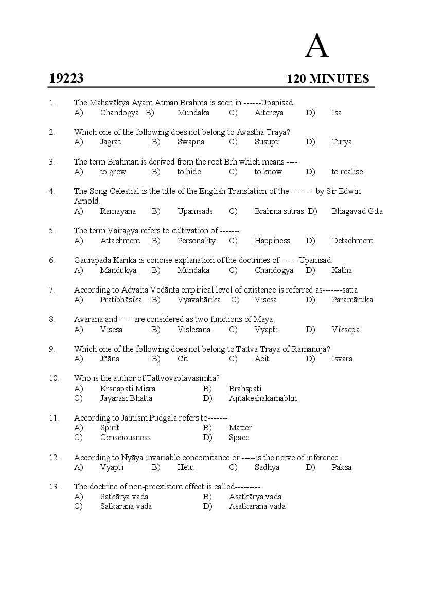 Kerala SET 2019 Feb Question Paper Philosophy - Page 1 of 11