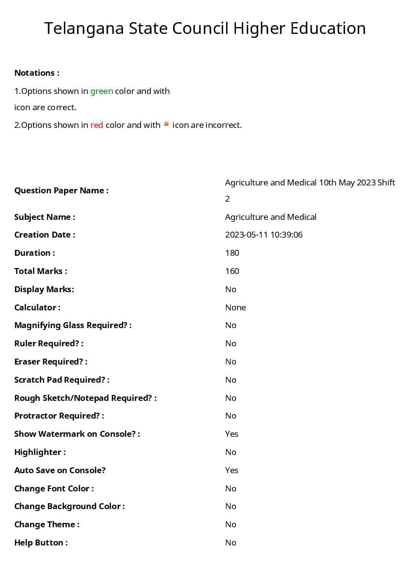 TS EAMCET 2023 Question Paper Agriculture and Medical 10 May Shift 2 - Page 1
