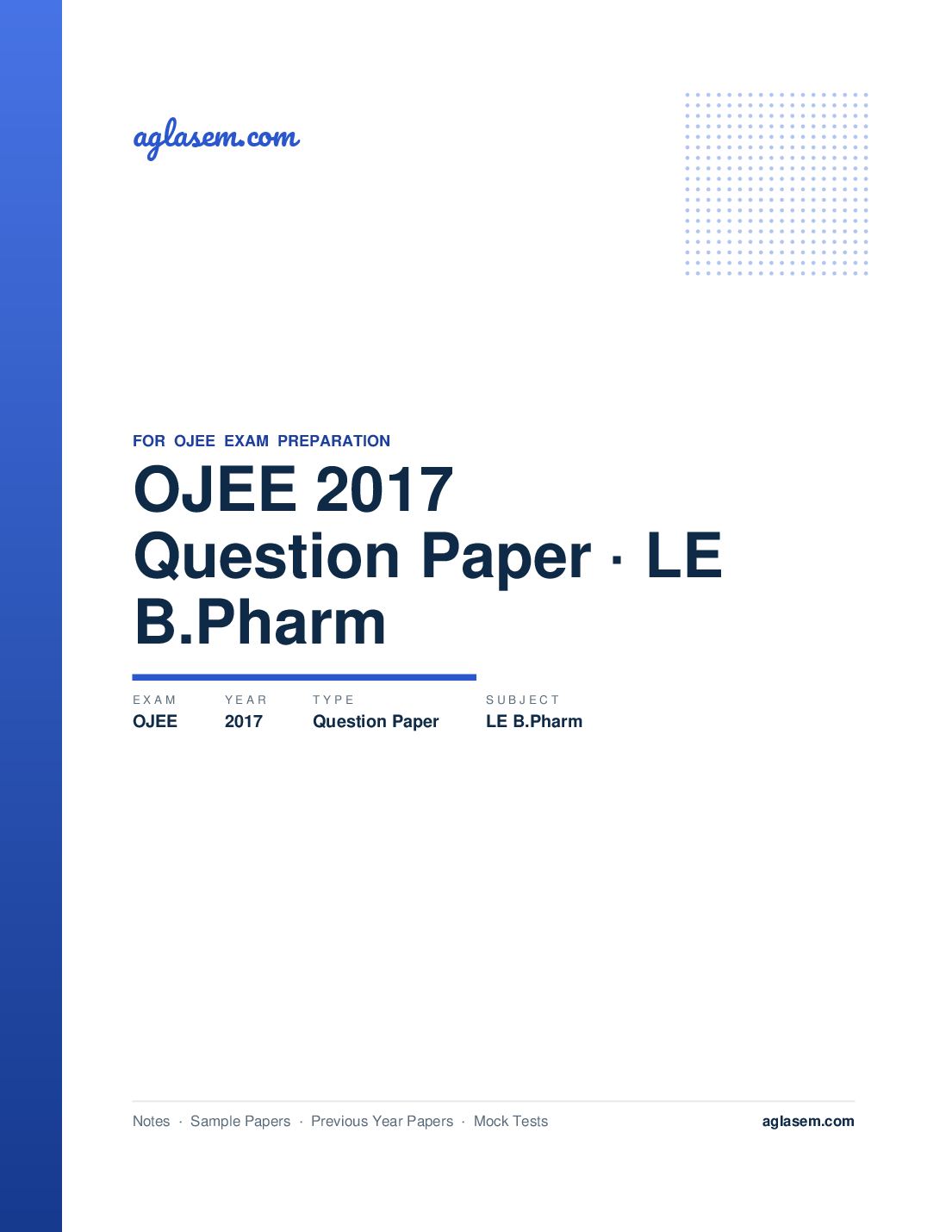 OJEE 2017 Question Paper LE B.Pharm - Page 1 of 9