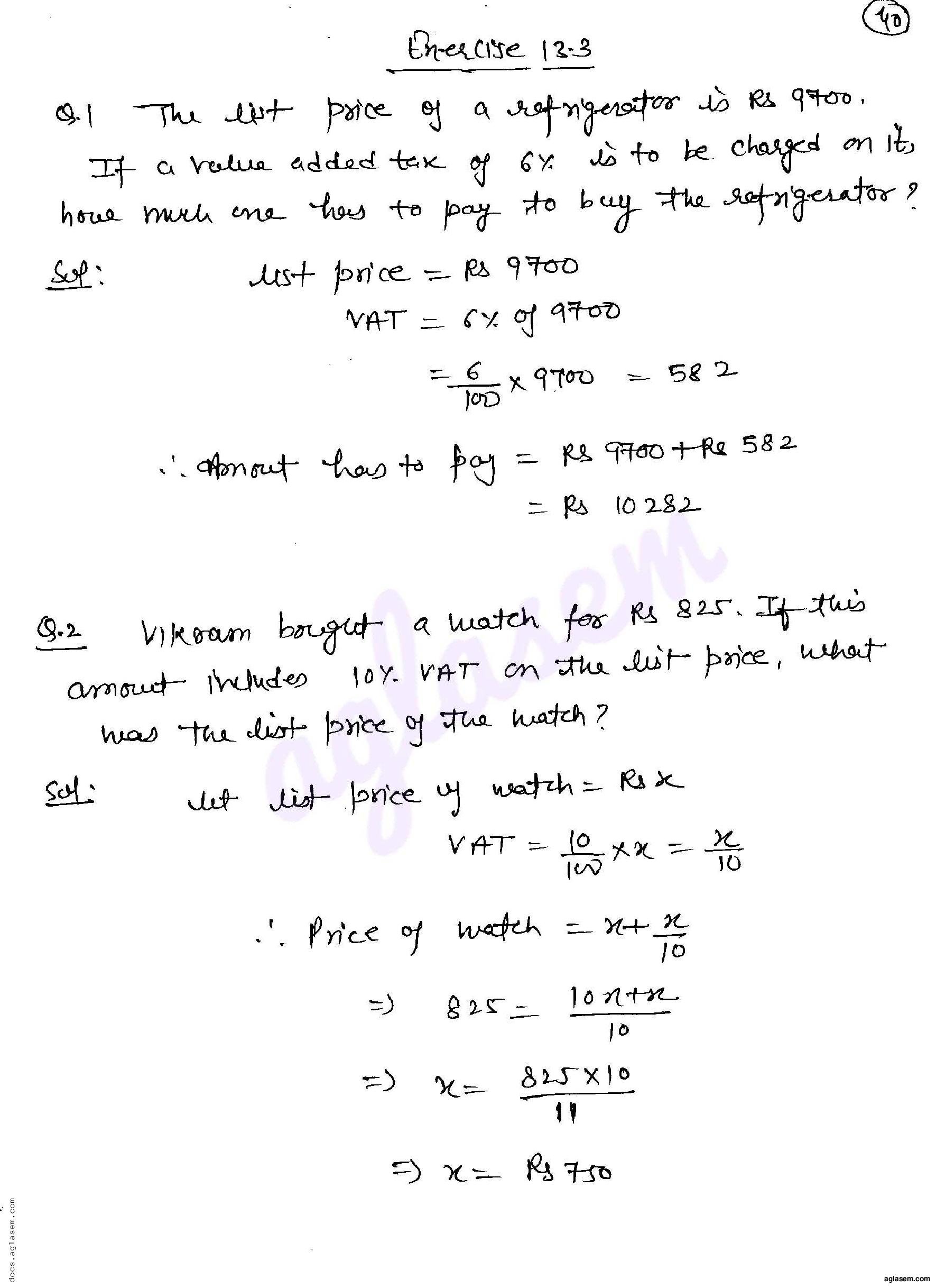 RD Sharma Solutions Class 8 Chapter 13 Profit, Loss, Discount and VAT Exercise 13.3 - Page 1