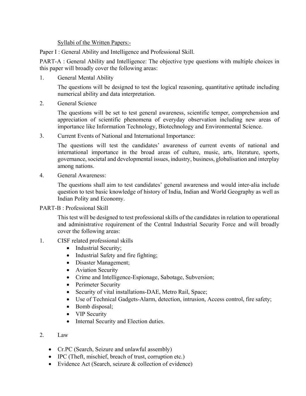 UPSC CISF AC LDCE 2020 Syllabus - Page 1