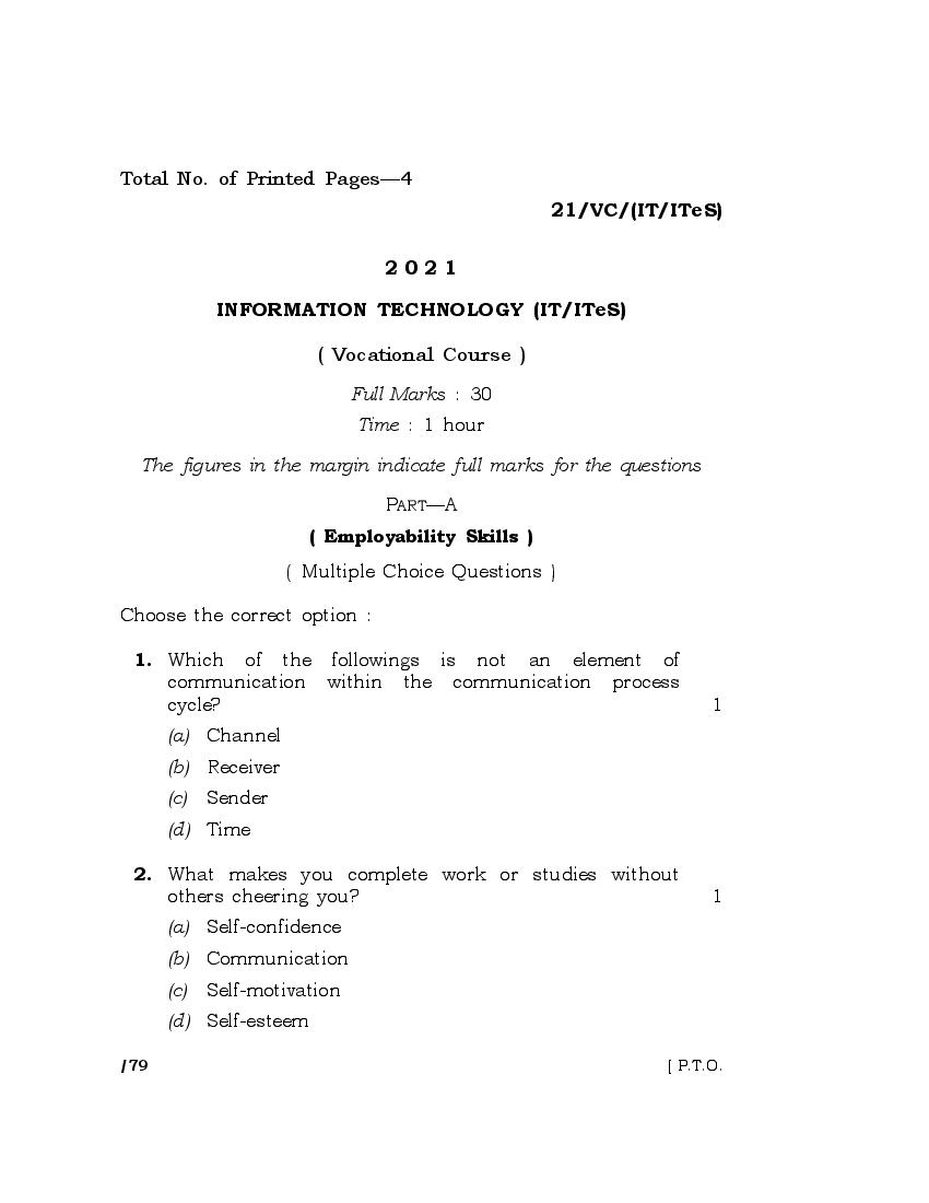 MBOSE Class 10 Question Paper 2021 for Information Technology - Page 1
