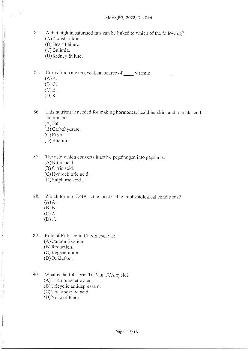 JEMAS PG 2022 Question Paper PDF (23 Course Papers)
